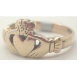 9ct gold gents heavy solid Claddagh ring size Z + 2