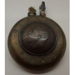 WWI souvenir brass lighter with penny and French coin