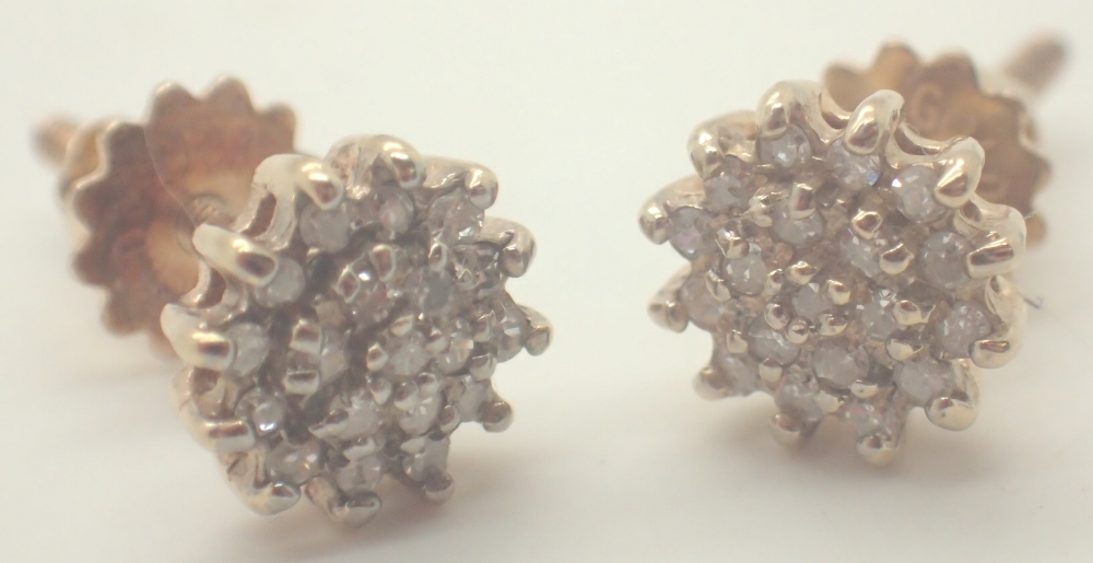 9ct gold diamond cluster studs with good quality screw backs