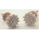 9ct gold diamond cluster studs with good quality screw backs