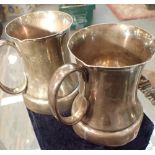 Pair of Victorian 19thC silver plated rum tankards and a boxed silver plate tankard