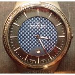 New old stock boxed gents black and blue face Skagen wristwatch on leather strap