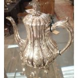 Antique silver plated coffee pot with floral decoration 25 cm