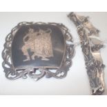 Siamese silver Niello enamelled brooch and bracelet