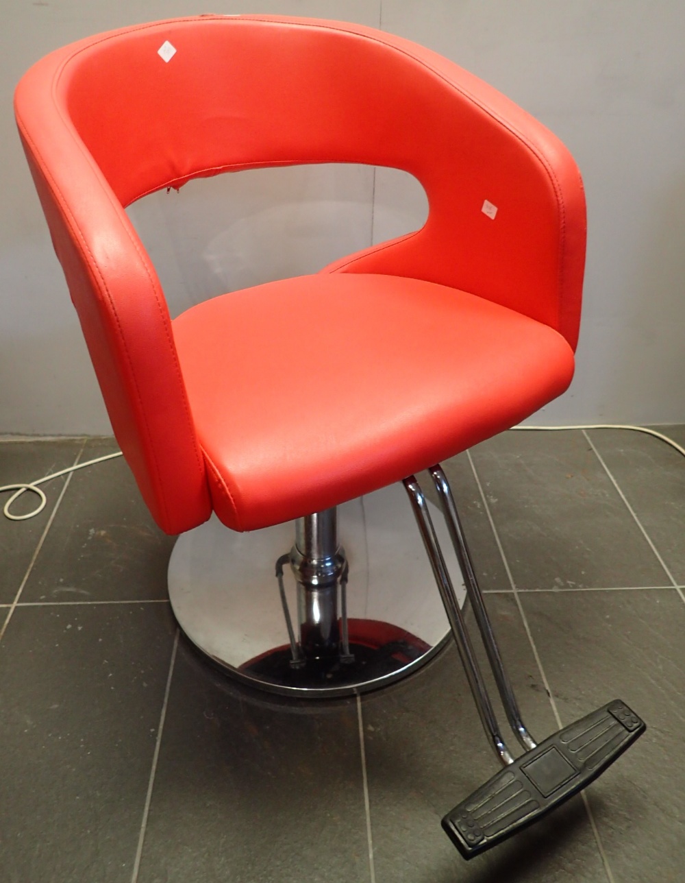 Heavy retro style rise and fall red leather upholstered adjustable swivel barbers chair