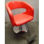 Heavy retro style rise and fall red leather upholstered adjustable swivel barbers chair