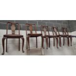 Set of five dining chairs with splat backs cabriole legs and lift out seat pads