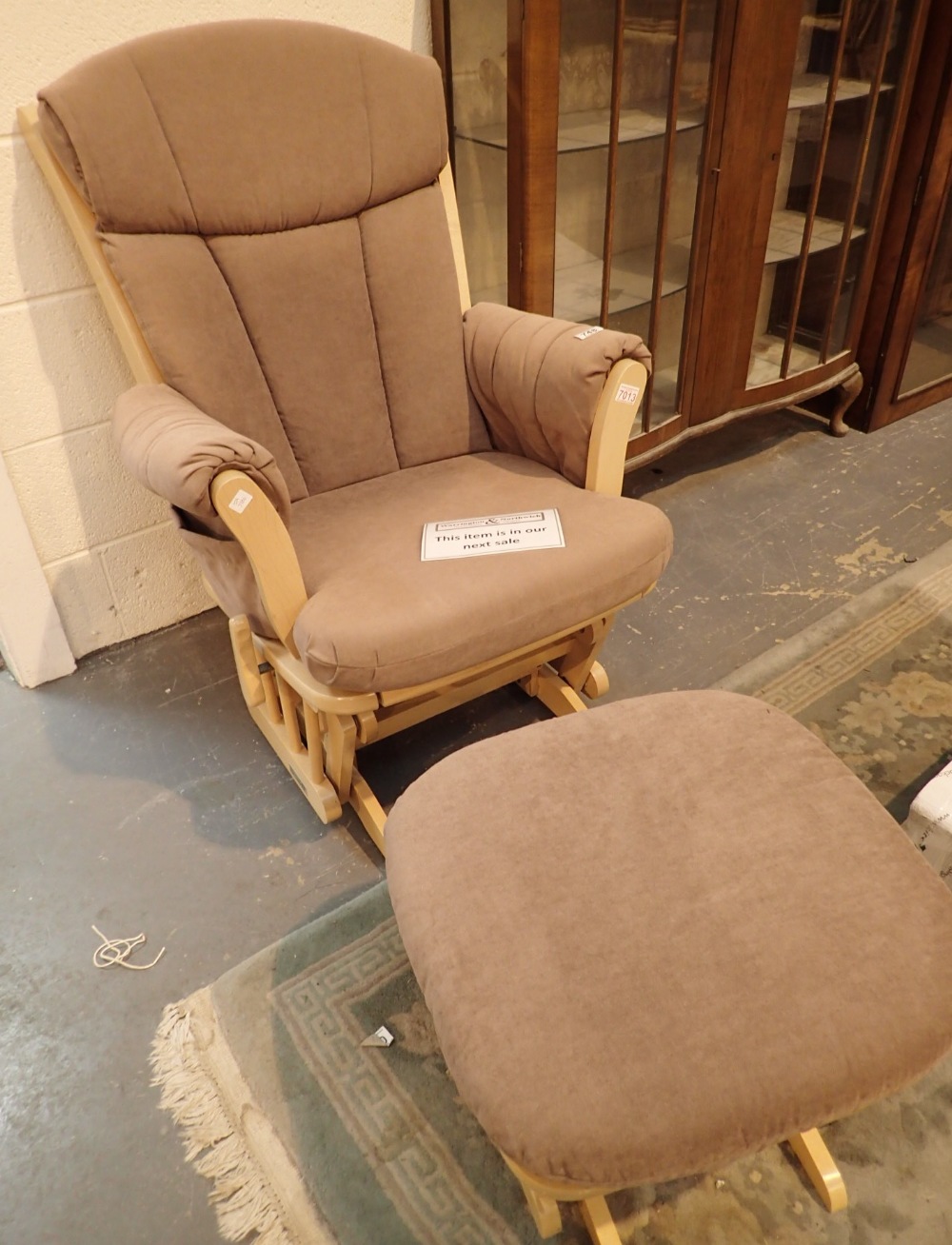 Modern upholstered rocking chair and stool