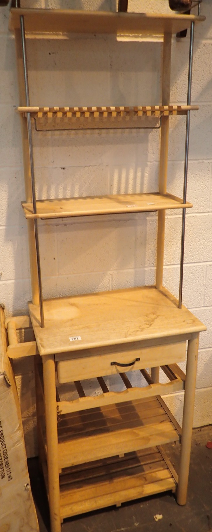 Free standing pine kitchen unit with three shelves and drawers with wine rack 60 x 41 x 192 cm H(