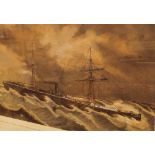 Framed watercolour of a ship at sea RMS Celt? Bay of Biscay signed M Burroughs 1878 42 x 29 cm