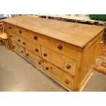 Large pine dresser base of ten drawers 220 x 71 x 99 cm H