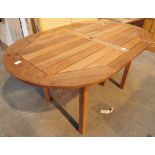 Oval wooden garden table 150 x 90 x 73 cm H ( option on next two lots )