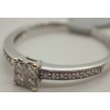 9ct white gold princess cut diamond ring size Q RRP £1000.