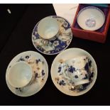 Chinese tea bowl cup and saucer and Nanking Cargo pair of teacups with elaborate loop handle and