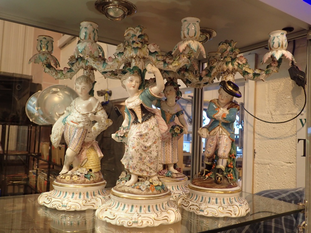 Set of Four Seasons candelabra by John Bevington with crossed swords backstamp