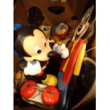 Mickey Mouse items including telephone movies clocks jelly mould and wall display