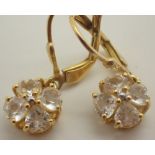 925 silver gold plated four leaf clover drop earrings