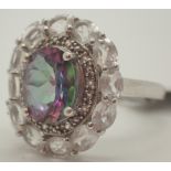 925 silver multi-coloured stone set fancy cluster size P / Q