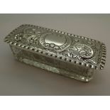 Silver topped oblong glass vanity dish hallmarked Chester 1909