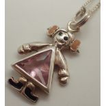 925 silver trillion cut stone set doll pendant on 925 silver chain