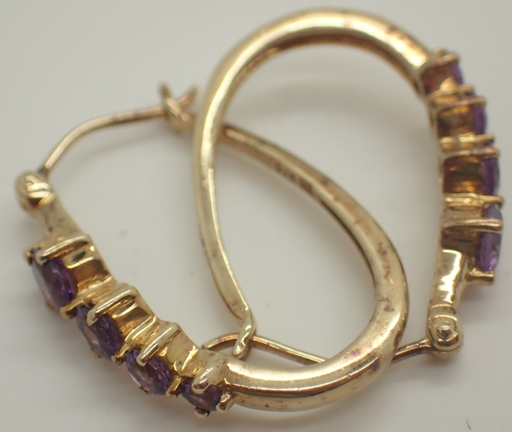 9ct gold fancy amethyst hoop earirngs