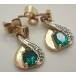 Pair of 9ct gold emerald and diamond earrings CONDITION REPORT: Vendor assures us