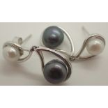 925 silver genuine grey and white pearl drop earrings