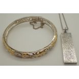 925 silver cuff bracelet and a hallmarked silver ingot with chain