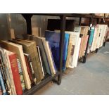 Two shelves of art books and a shelf of craft books