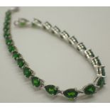 925 silver fancy pear cut green stone tennis bracelet