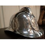 1950s French chromed steel fireman helmet lacking liner