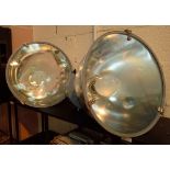 Pair of large industrial light fittings with bulbs