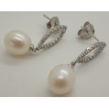 925 silver genuine pearl stone set drop earrings