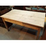 Vintage pine plank top farmhouse dining table L: 148 cm