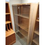 Large pine four shelf display cabinet with lockable sliding glass doors 94 x 40 x 160 cm H