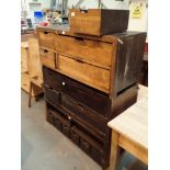 Three sets of teak drawers L: 116 cm