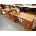 Pine dressing table and matching chest of four long drawers and two stools