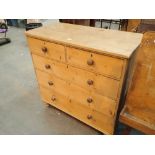 Antique pine chest of two short over three long drawers L: 110 cm