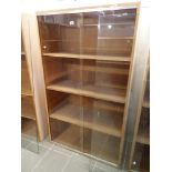 Large pine four shelf display cabinet with lockable sliding glass doors 94 x 40 x 160 cm H