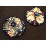 Two Moorcroft large circular lids Leaf a