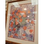 Large framed floral watercolour signed S