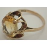 9ct yellow gold ring set with large citr