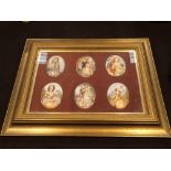 Gilt framed set of six 19thC hand painte