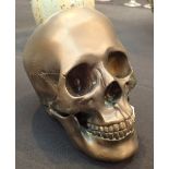 Bronze colour resin skull H: 17 cm