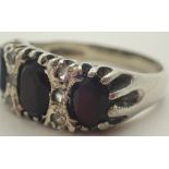 Hallmarked silver large garnet set ring