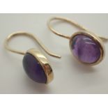 9ct gold cabochon cut amethyst earrings