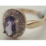 9ct gold blueberry quartz and diamond ri