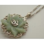 Pale green jade lotus flower pendant wit