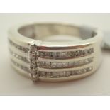 9ct white gold heavy three row fancy dia