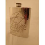 Polished pewter hip flask with engraved